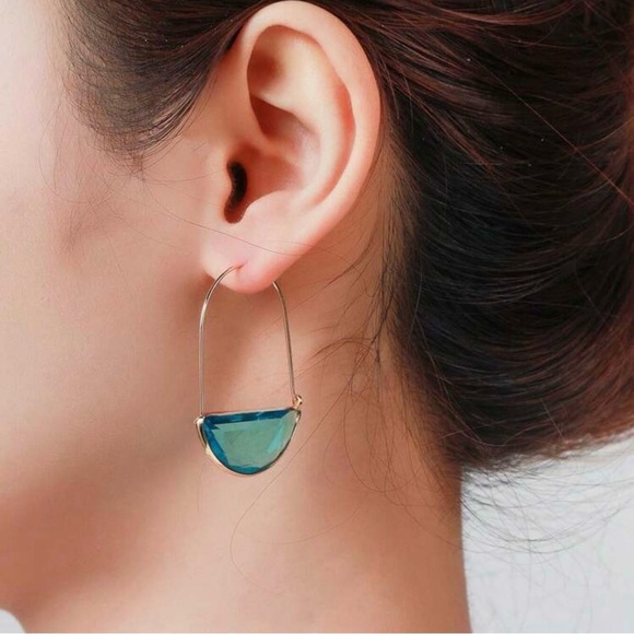 Gold and Blue Faceted Glass Hoop Earrings - Picture 4 of 5